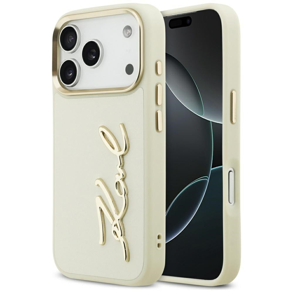 Tok a Apple iPhone 17 Pro-hoz, Karl Lagerfeld, Script Logo, Bézs