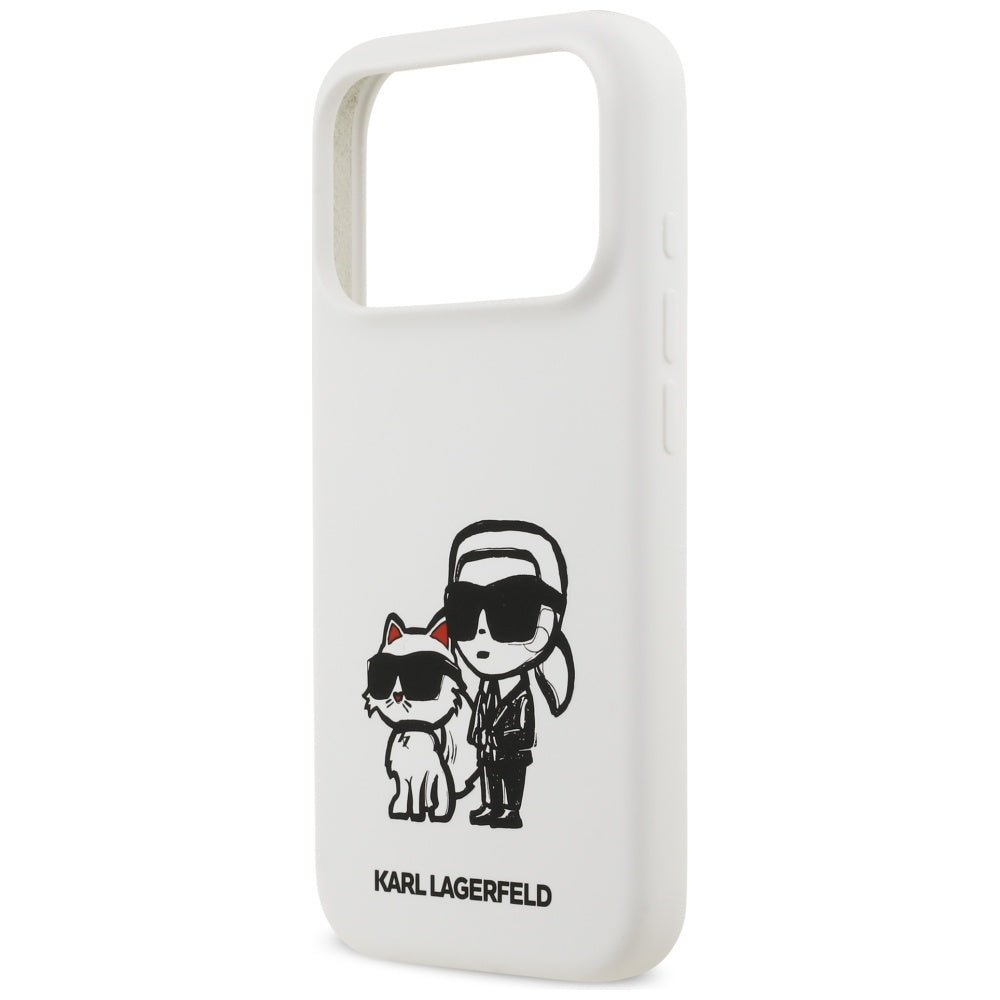 Tok Apple iPhone 17 Pro-hoz, Karl Lagerfeld, Sketch and Logo Karl & Choupette, Fehér