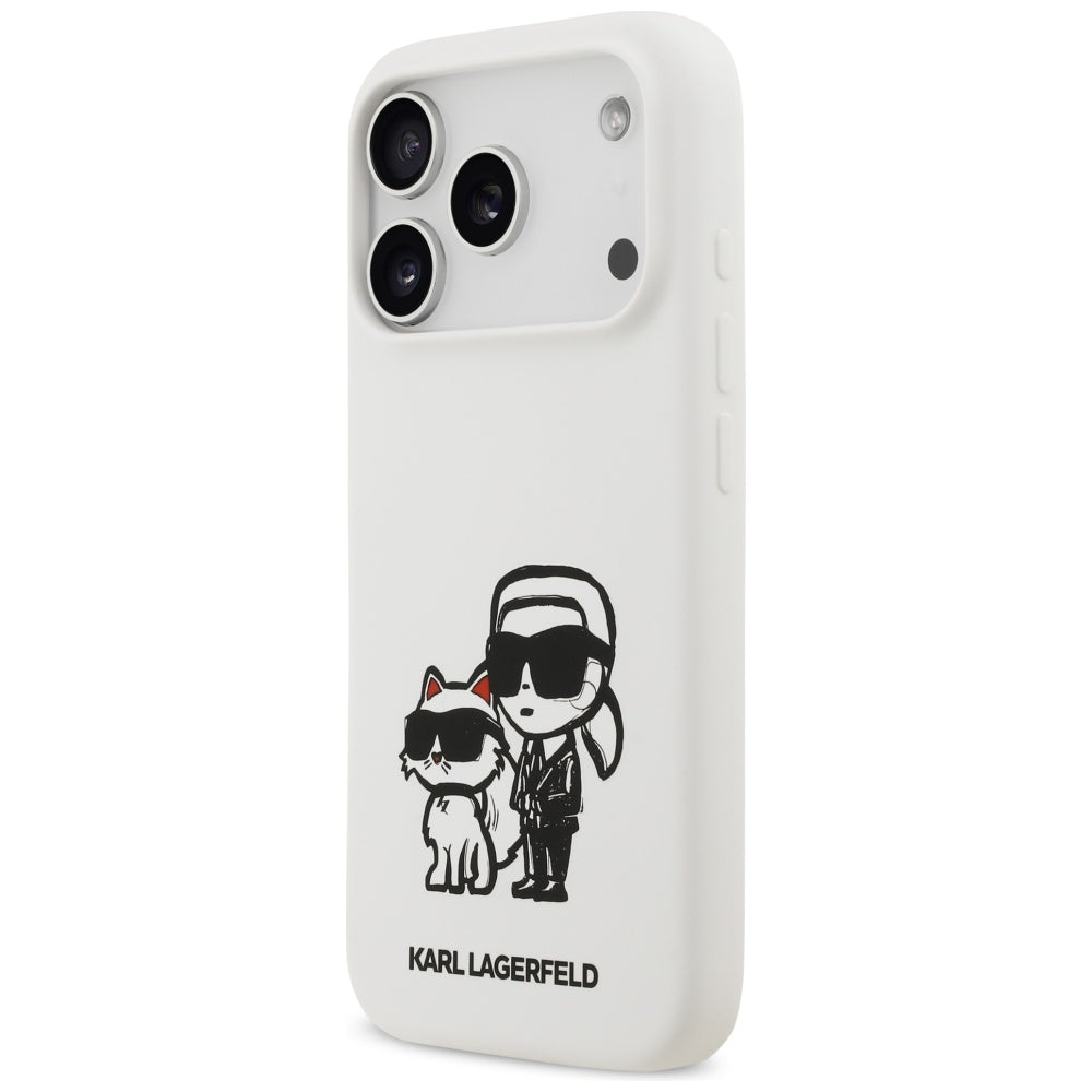 Tok Apple iPhone 17 Pro-hoz, Karl Lagerfeld, Sketch and Logo Karl & Choupette, Fehér