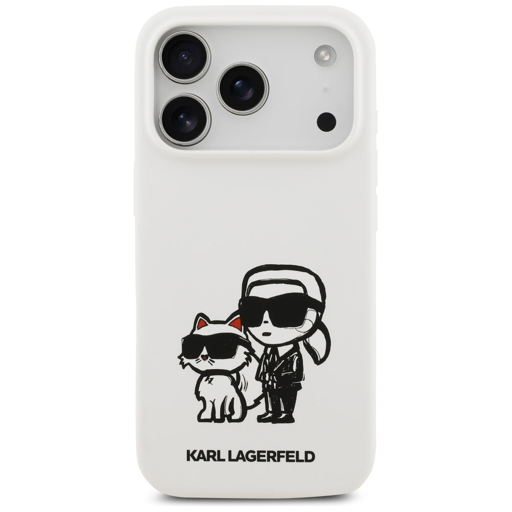 Tok Apple iPhone 17 Pro-hoz, Karl Lagerfeld, Sketch and Logo Karl & Choupette, Fehér
