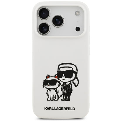 Tok Apple iPhone 17 Pro-hoz, Karl Lagerfeld, Sketch and Logo Karl & Choupette, Fehér