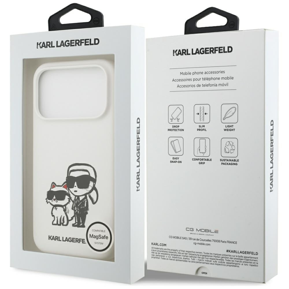 Tok Apple iPhone 17 Pro-hoz, Karl Lagerfeld, Sketch and Logo Karl & Choupette, Fehér