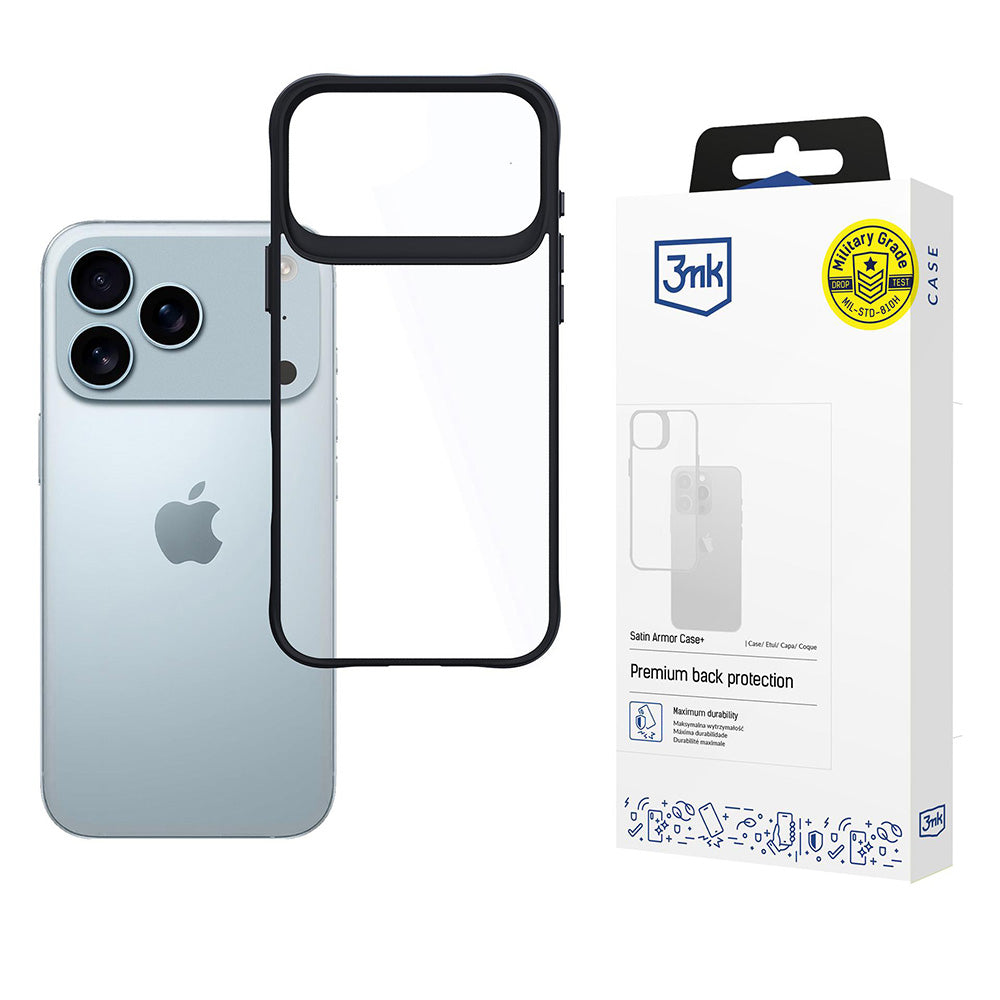 Tok a Apple iPhone 17 Pro Max-hoz, 3MK, Satin Armor Case+, Fekete