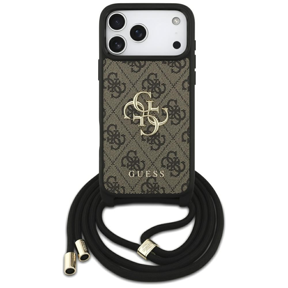 Tok a Apple iPhone 17 Pro Max-hoz, Guess, 4G CBDY Nagy Logóval és Zsinóros Pánttal, Barna