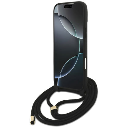 Tok a Apple iPhone 17 Pro Max-hoz, Guess, 4G CBDY Nagy Logóval és Zsinóros Pánttal, Barna
