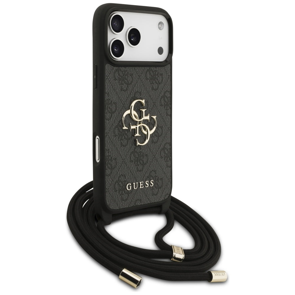 Tok a Apple iPhone 17 Pro Max-hoz, Guess, 4G CBDY nagy logóval és zsinóros pánttal, fekete
