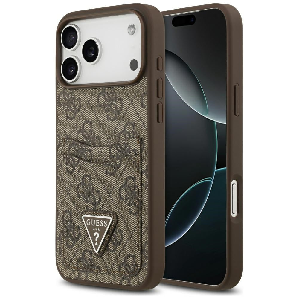 Tok Apple iPhone 17 Pro Max-hoz, Guess, 4G Double Card Triangle, Barna