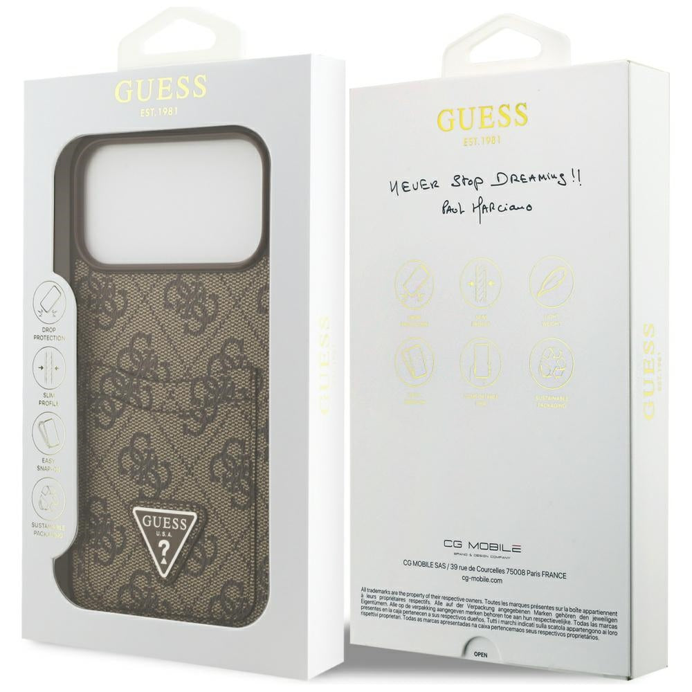 Tok Apple iPhone 17 Pro Max-hoz, Guess, 4G Double Card Triangle, Barna