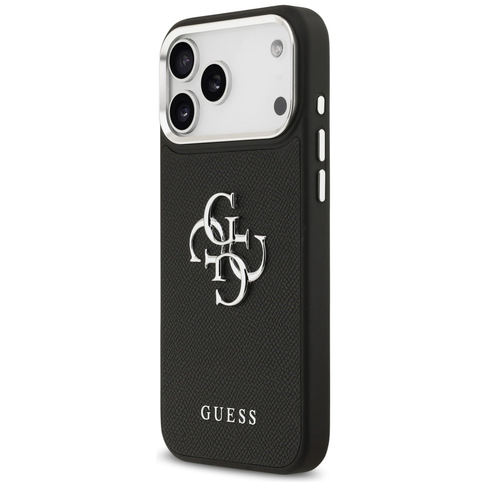 Tok Apple iPhone 17 Pro Max-hoz, Guess, 4G Grained Big and Classic Logo, Fekete-Ezüst