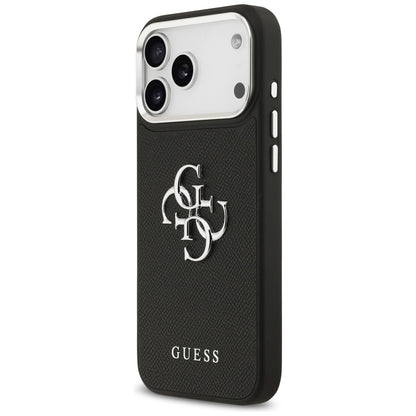 Tok Apple iPhone 17 Pro Max-hoz, Guess, 4G Grained Big and Classic Logo, Fekete-Ezüst