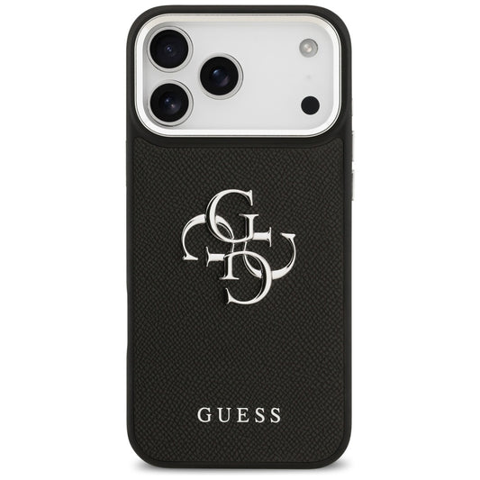 Tok Apple iPhone 17 Pro Max-hoz, Guess, 4G Grained Big and Classic Logo, Fekete-Ezüst