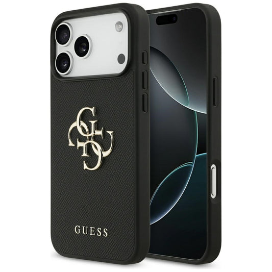 Tok a Apple iPhone 17 Pro Max-hoz, Guess, 4G Grained Big and Classic Logo, Fekete