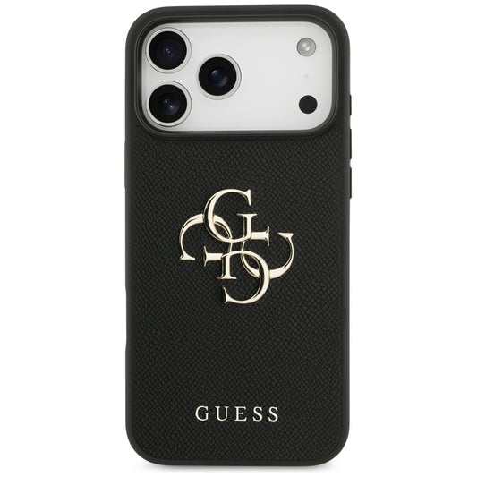 Tok a Apple iPhone 17 Pro Max-hoz, Guess, 4G Grained Big and Classic Logo, Fekete