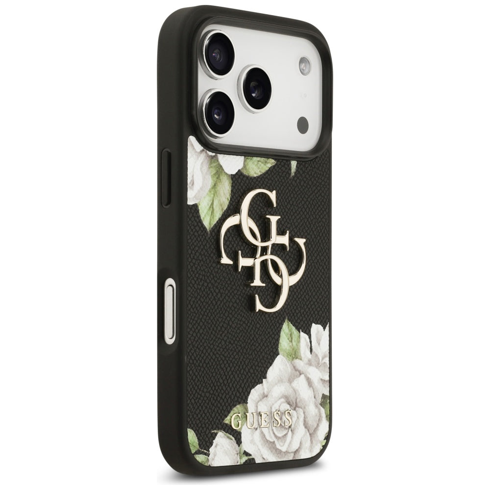 Tok Apple iPhone 17 Pro Max-hoz, Guess, 4G Grained Roses Big Logo, Fekete