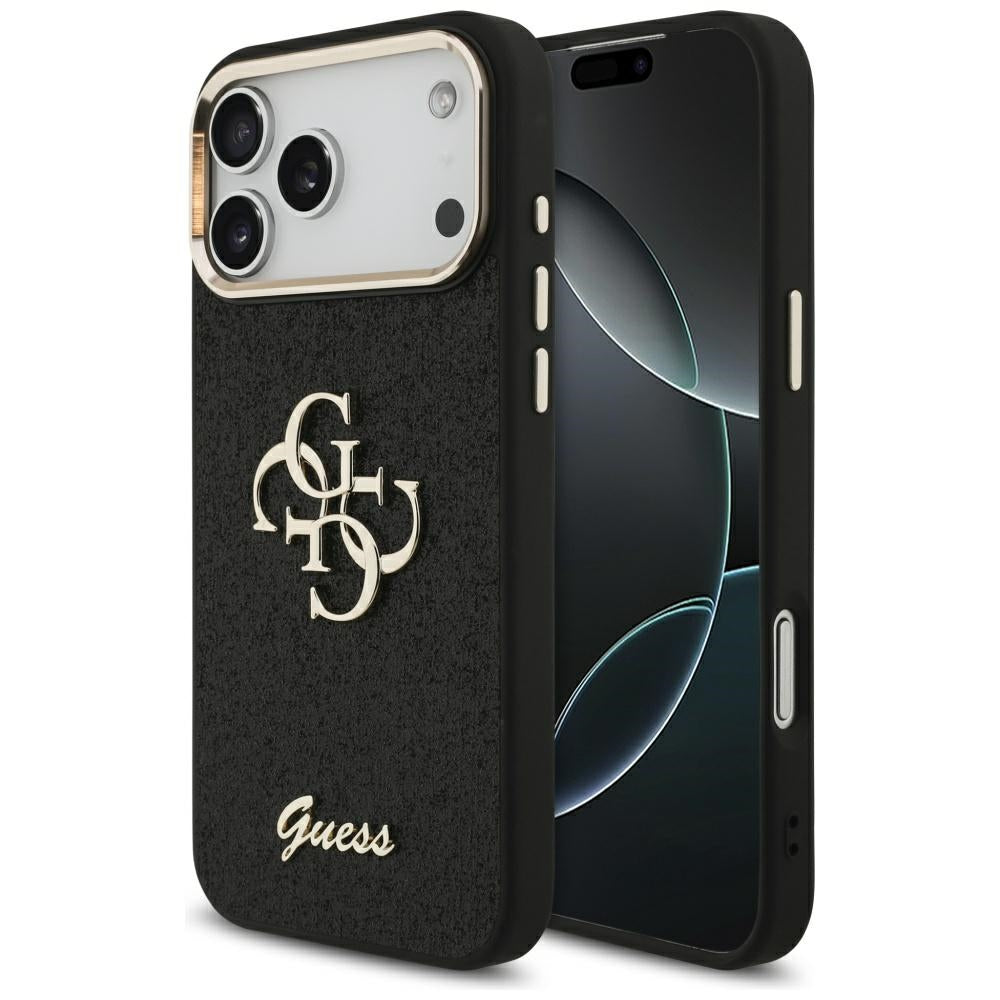 Tok Apple iPhone 17 Pro Max-hoz, Guess, Fixed Glitter Big 4G Metal Frame, Fekete