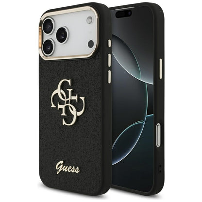 Tok Apple iPhone 17 Pro Max-hoz, Guess, Fixed Glitter Big 4G Metal Frame, Fekete
