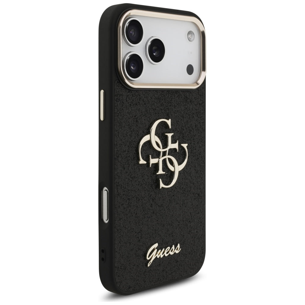 Tok Apple iPhone 17 Pro Max-hoz, Guess, Fixed Glitter Big 4G Metal Frame, Fekete