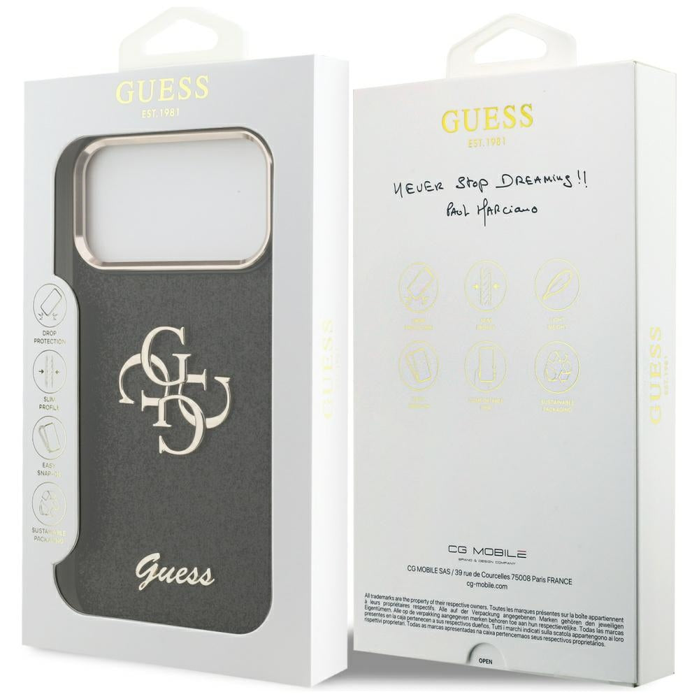 Tok Apple iPhone 17 Pro Max-hoz, Guess, Fixed Glitter Big 4G Metal Frame, Fekete
