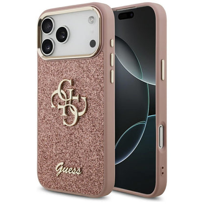 Tok Apple iPhone 17 Pro Max-hoz, Guess, Fixed Glitter Big 4G Metal Frame, Rózsaszín