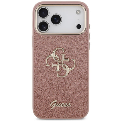 Tok Apple iPhone 17 Pro Max-hoz, Guess, Fixed Glitter Big 4G Metal Frame, Rózsaszín