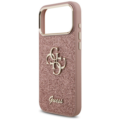 Tok Apple iPhone 17 Pro Max-hoz, Guess, Fixed Glitter Big 4G Metal Frame, Rózsaszín