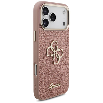 Tok Apple iPhone 17 Pro Max-hoz, Guess, Fixed Glitter Big 4G Metal Frame, Rózsaszín