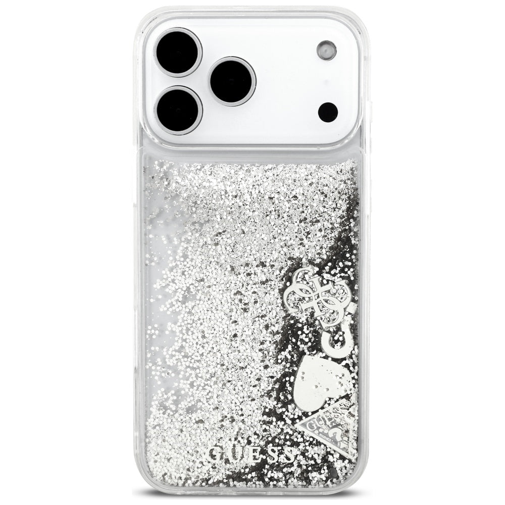 Tok a Apple iPhone 17 Pro Max-hoz, Guess, Liquid Glitter Charms, Ezüst