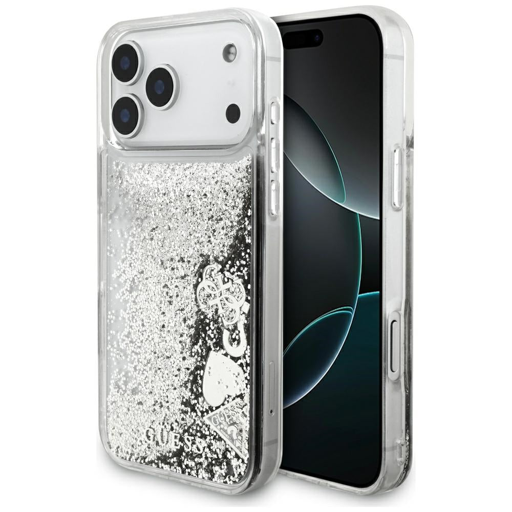 Tok a Apple iPhone 17 Pro Max-hoz, Guess, Liquid Glitter Charms, Ezüst