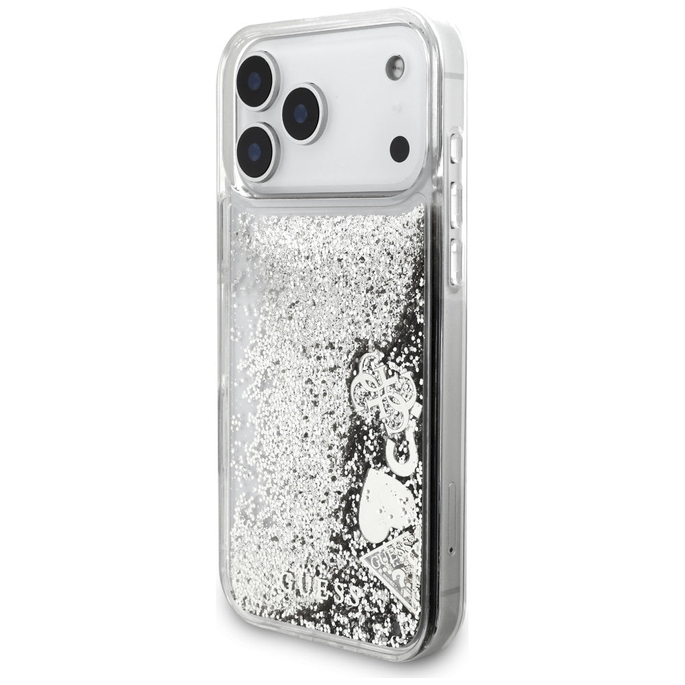 Tok a Apple iPhone 17 Pro Max-hoz, Guess, Liquid Glitter Charms, Ezüst