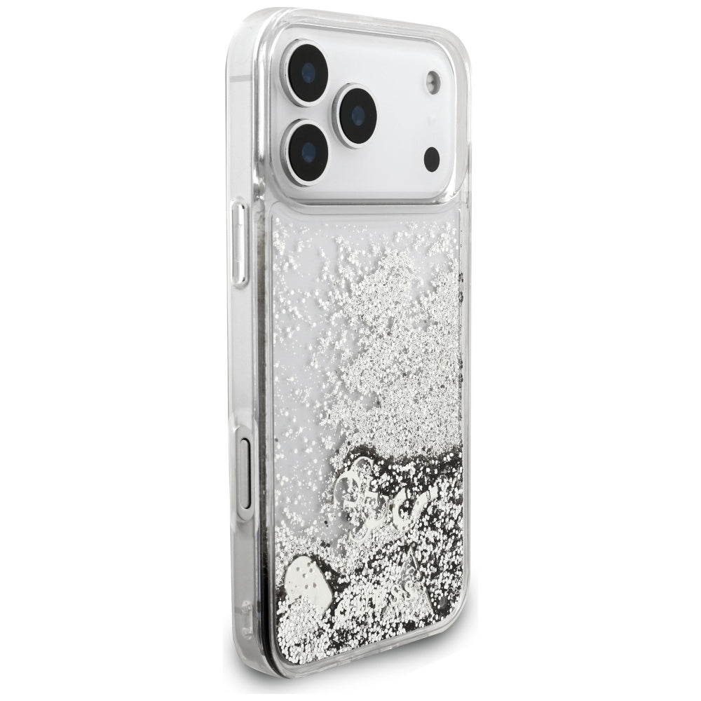 Tok a Apple iPhone 17 Pro Max-hoz, Guess, Liquid Glitter Charms, Ezüst