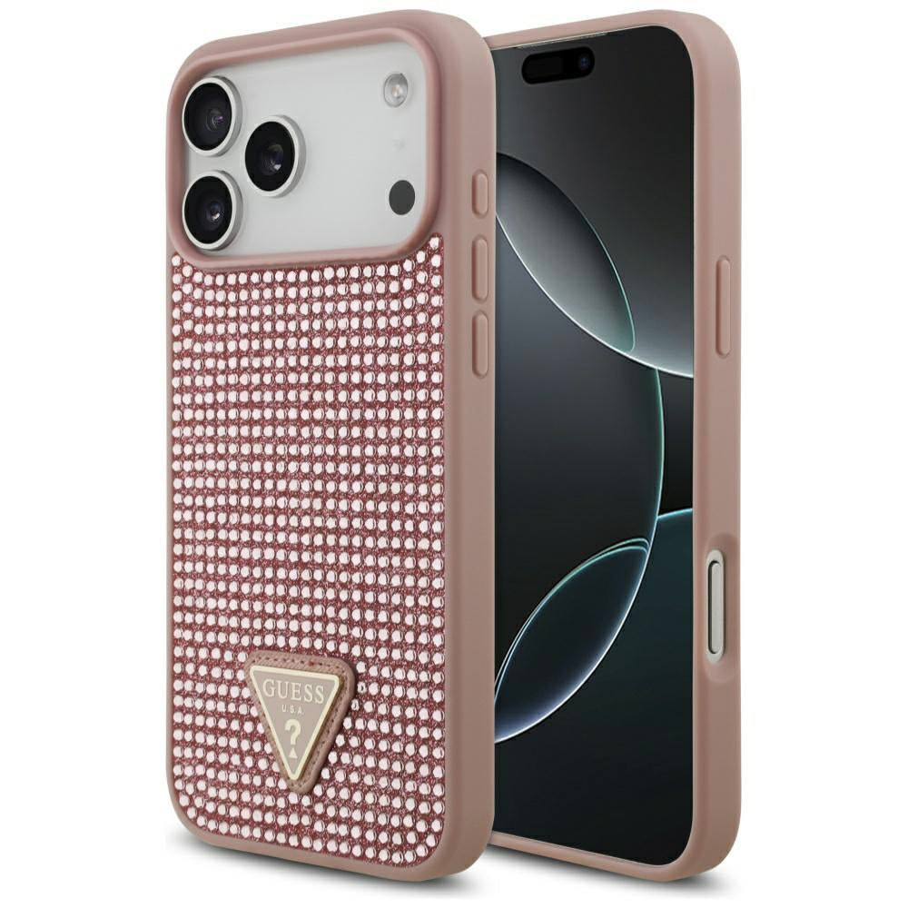 Tok a Apple iPhone 17 Pro Max-hoz, Guess, Rhinestone Triangle Logo, Rózsaszín