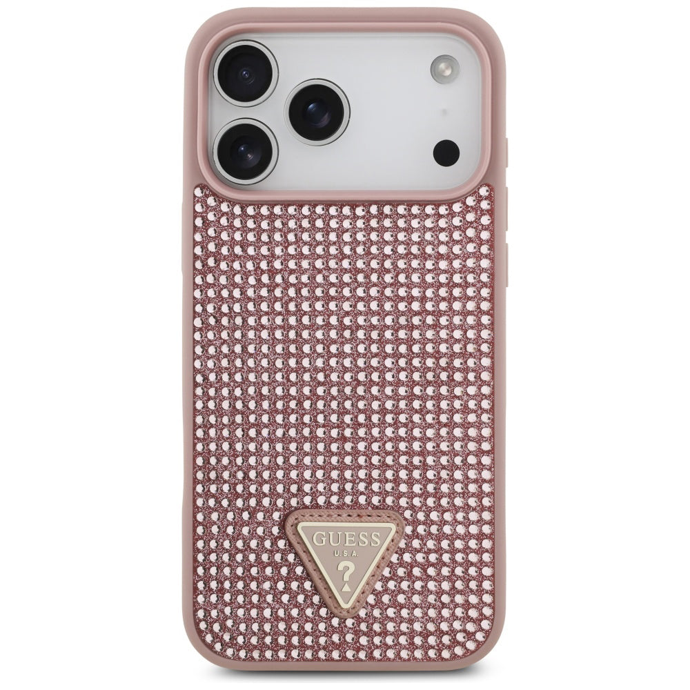 Tok a Apple iPhone 17 Pro Max-hoz, Guess, Rhinestone Triangle Logo, Rózsaszín