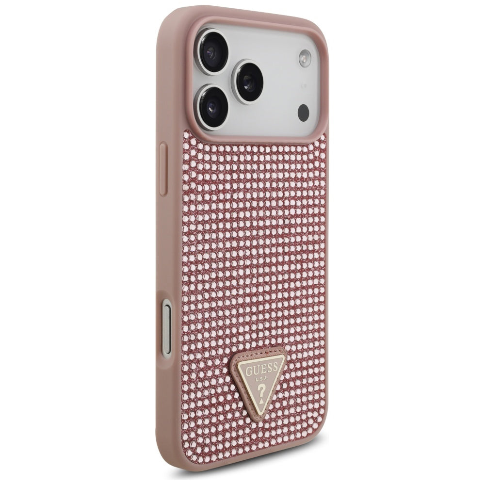 Tok a Apple iPhone 17 Pro Max-hoz, Guess, Rhinestone Triangle Logo, Rózsaszín