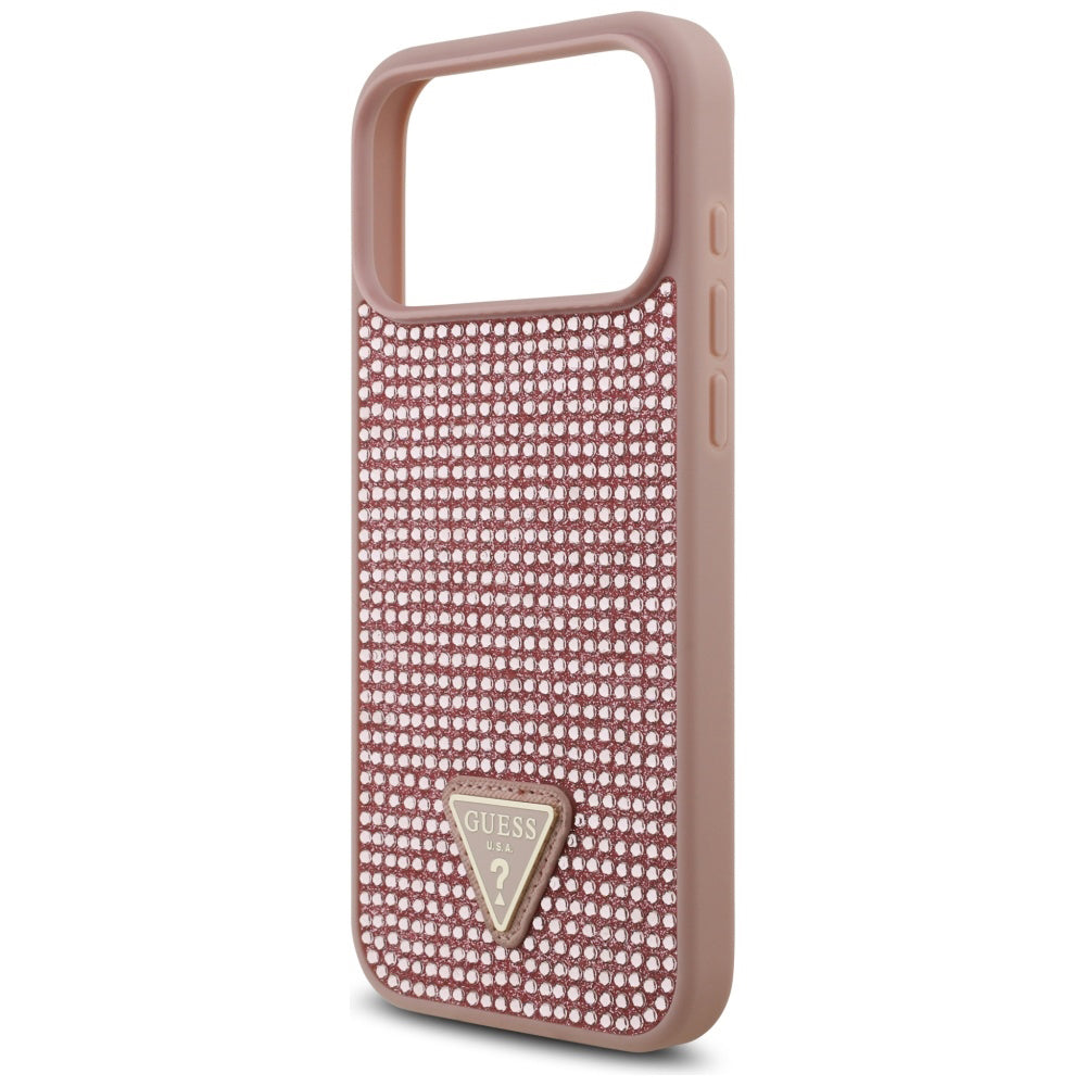 Tok a Apple iPhone 17 Pro Max-hoz, Guess, Rhinestone Triangle Logo, Rózsaszín