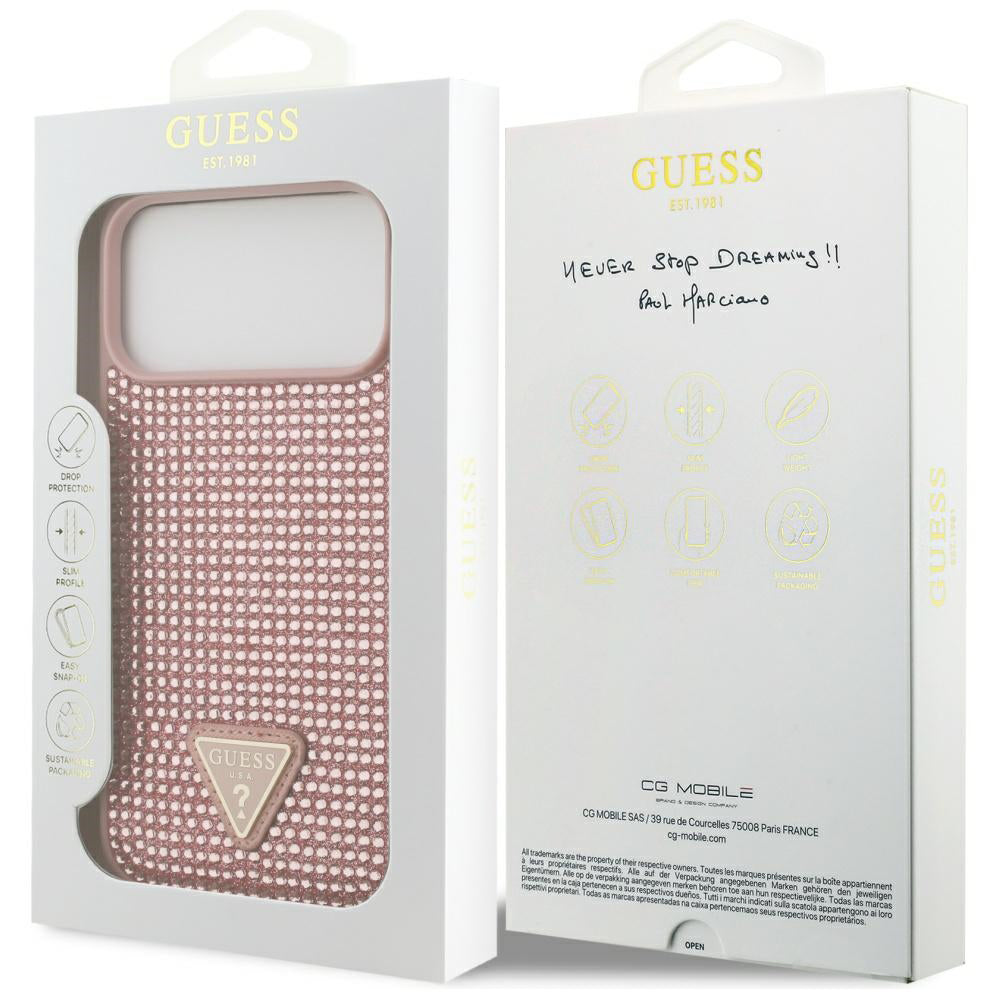 Tok a Apple iPhone 17 Pro Max-hoz, Guess, Rhinestone Triangle Logo, Rózsaszín