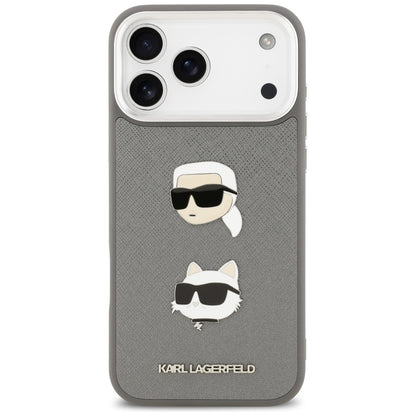 Tok Apple iPhone 17 Pro Max-hoz, Karl Lagerfeld, Grained Karl & Choupette's Heads Pins and Logo, Szürke