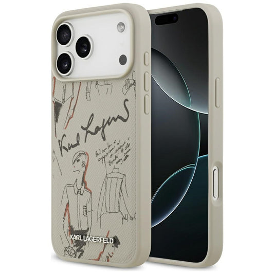 Tok Apple iPhone 17 Pro Max-hoz, Karl Lagerfeld, Szemcsés Mintás Logó, Szürke