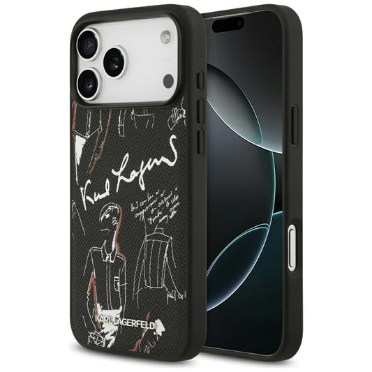 Tok Apple iPhone 17 Pro Max-hoz, Karl Lagerfeld, Szemcsés Mintás Logó, Fekete