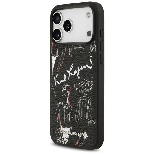 Tok Apple iPhone 17 Pro Max-hoz, Karl Lagerfeld, Szemcsés Mintás Logó, Fekete