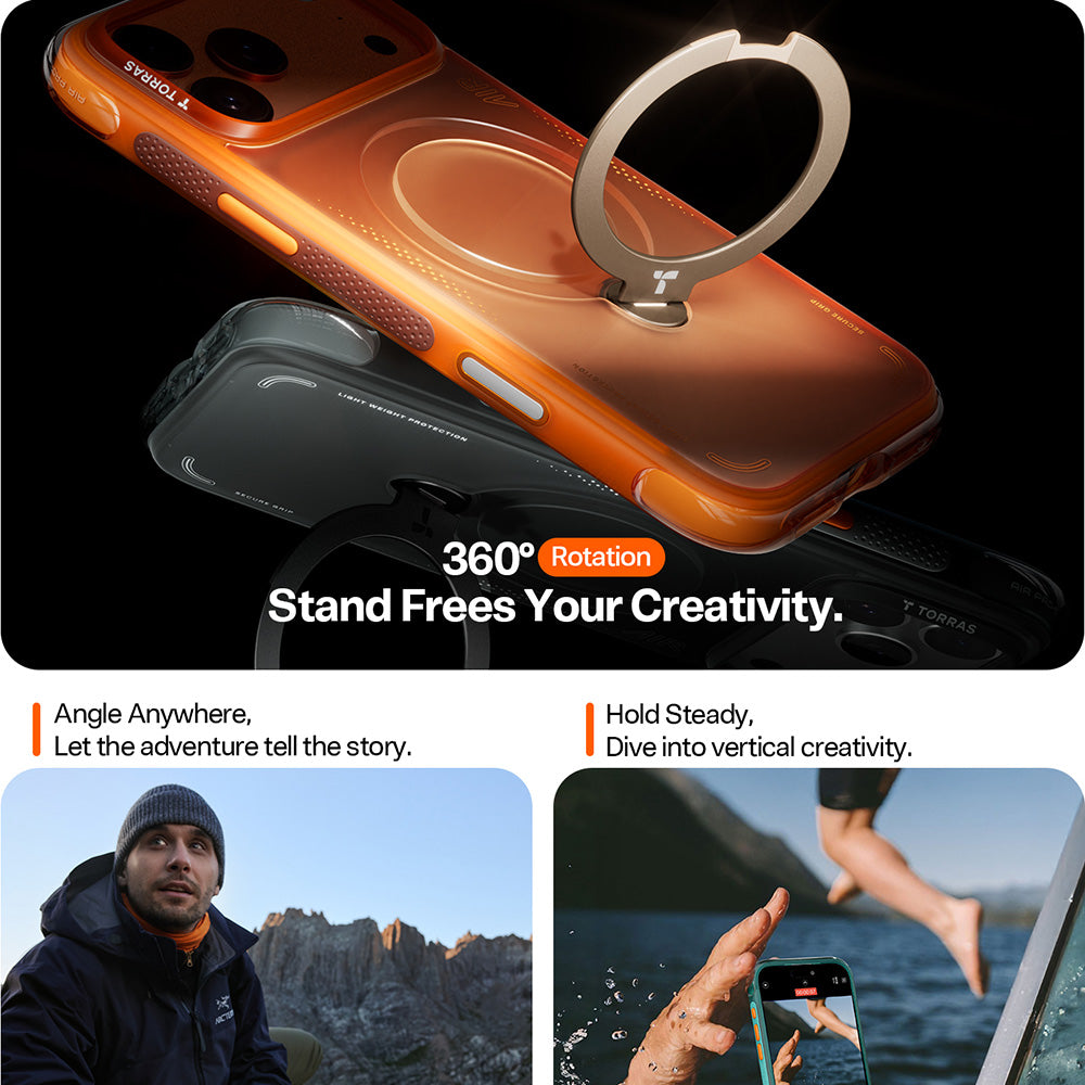 Tok Apple iPhone 17 Pro Max-hoz, Torras, Ostand Spin Air, Szürke