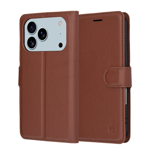 Tok Apple iPhone 17 Pro-hoz, Techsuit, Leather Folio, Barna