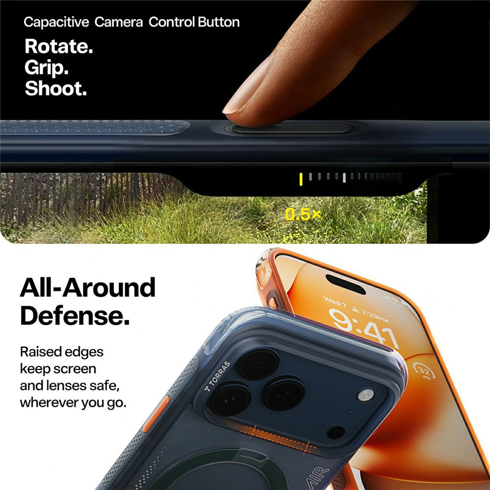 Tok Apple iPhone 17 Pro-hoz, Torras, Ostand Spin Air, Narancssárga