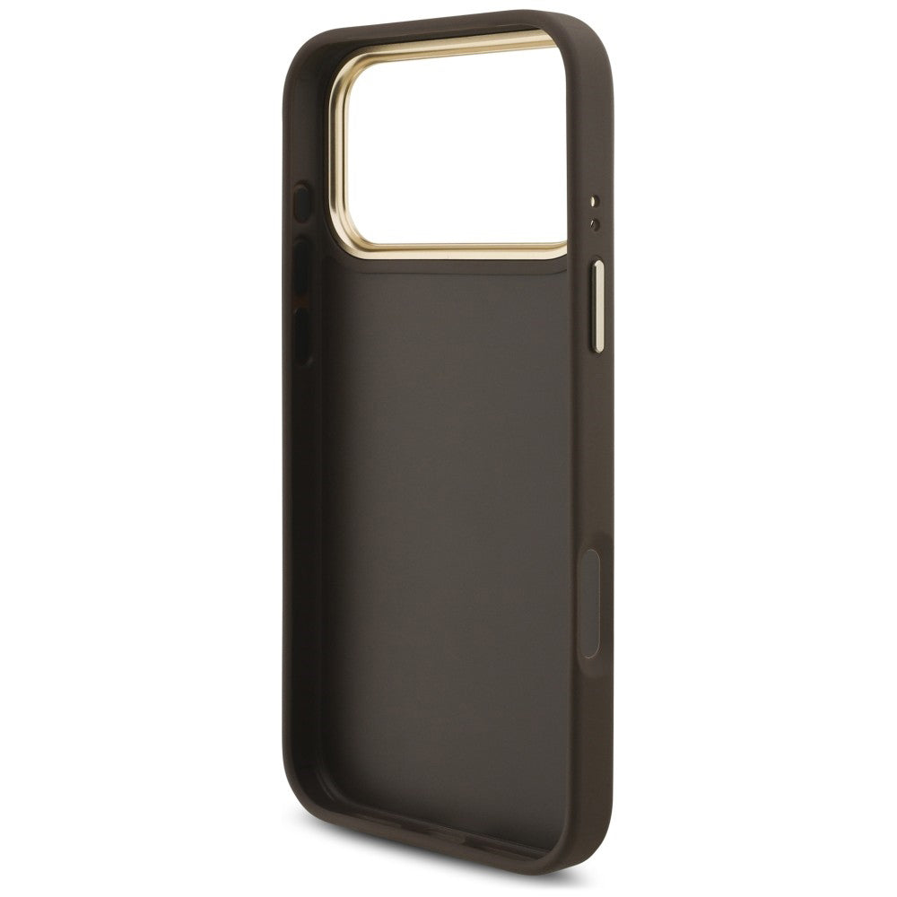 Case for Apple iPhone 18 Pro / 17 Pro, Guess, Big 4G Classic Logo & Big Strap Metal Buttons, Brown