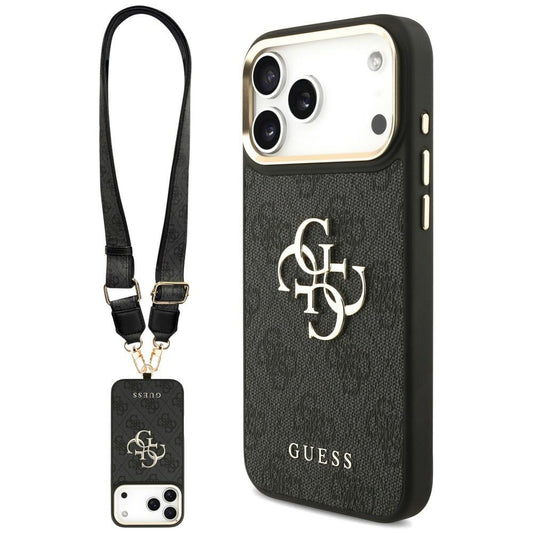 Tok Apple iPhone 18 Pro / 17 Pro készülékhez, Guess, Big 4G Classic Logo & Big Strap Metal Buttons, fekete
