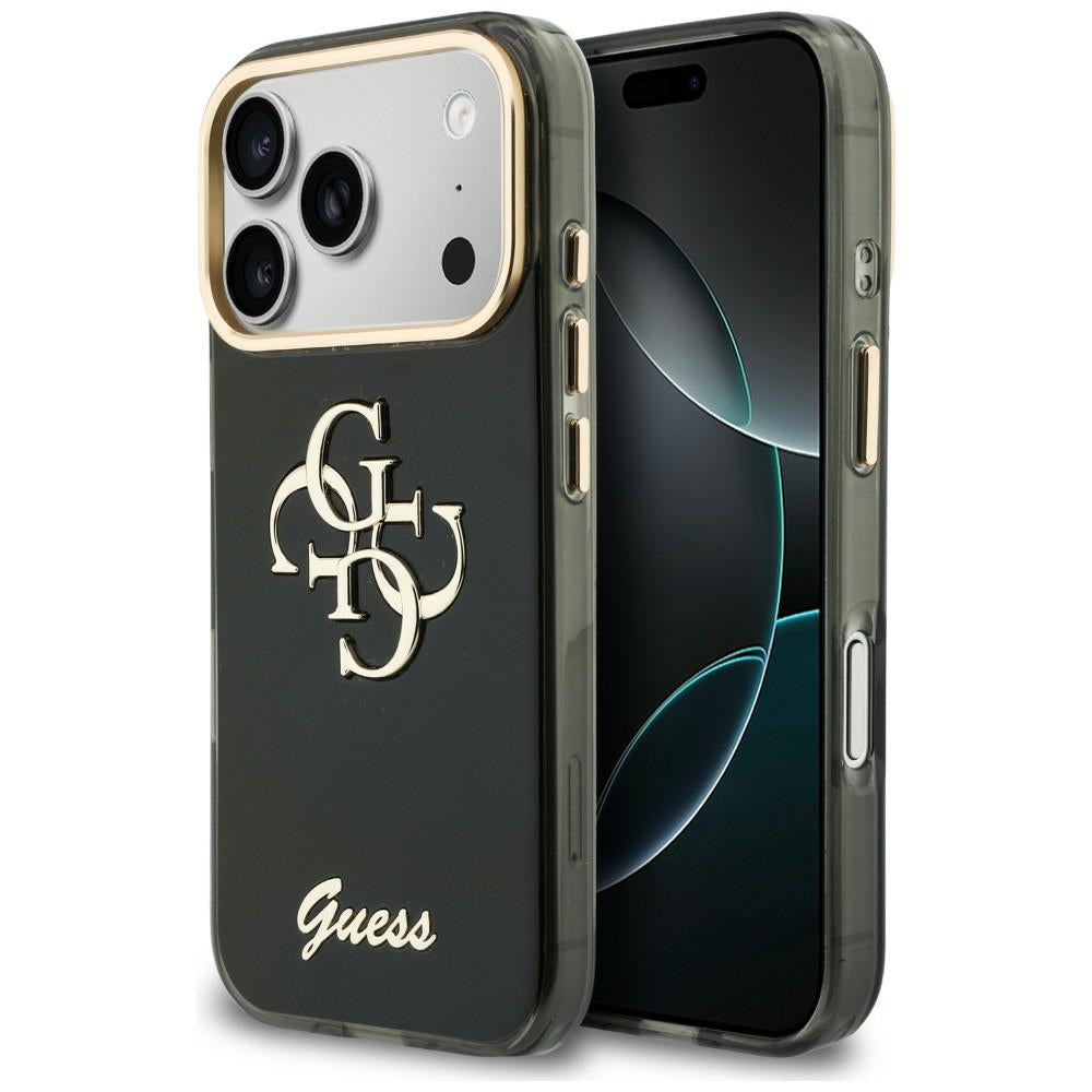 Tok Apple iPhone 18 Pro / 17 Pro-hoz, Guess, IML 4G Metal Script, Fekete