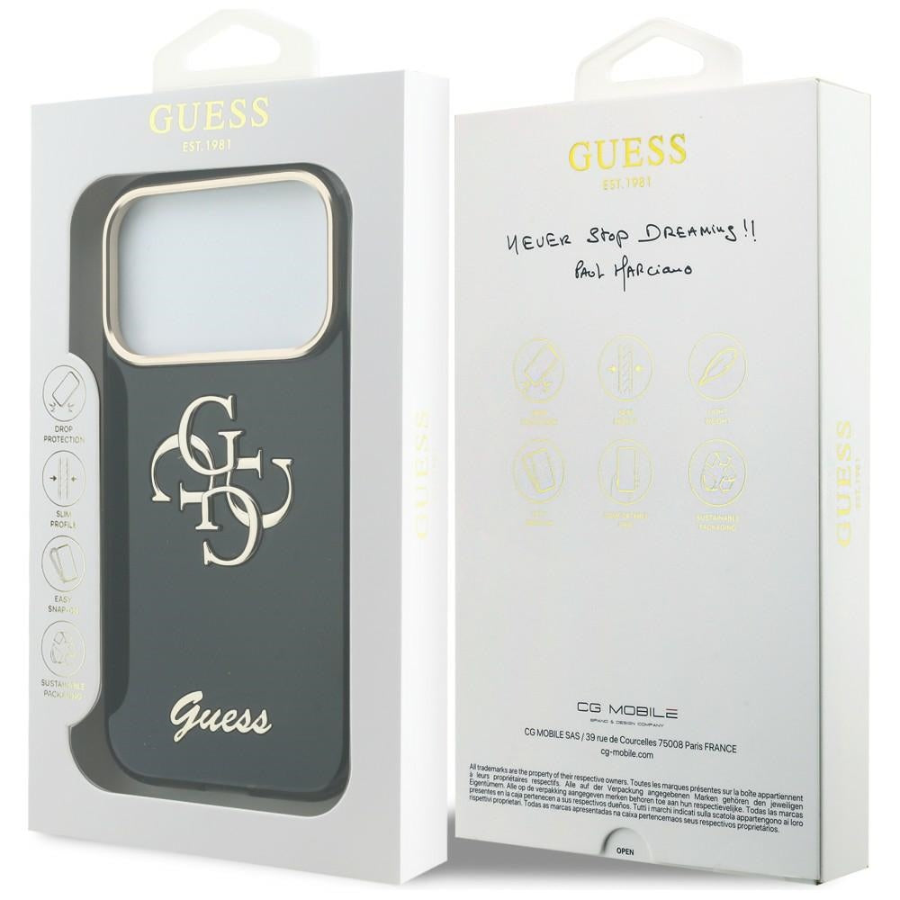 Tok Apple iPhone 18 Pro / 17 Pro-hoz, Guess, IML 4G Metal Script, Fekete