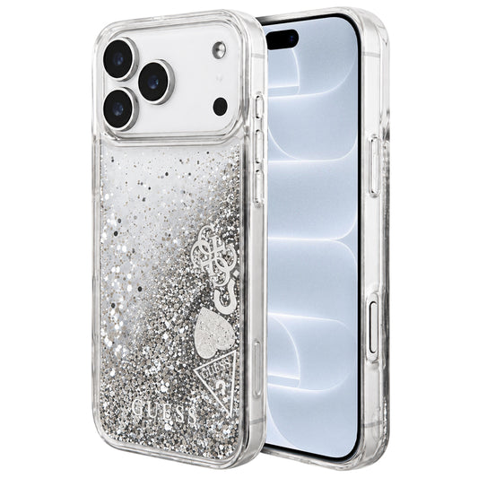 Tok Apple iPhone 18 Pro / 17 Pro készülékhez, Guess Liquid Glitter Charms, ezüst színű