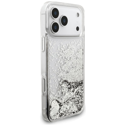 Case for Apple iPhone 18 Pro / 17 Pro, Guess, Liquid Glitter Charms, Silver