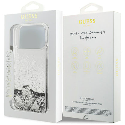 Case for Apple iPhone 18 Pro / 17 Pro, Guess, Liquid Glitter Charms, Silver