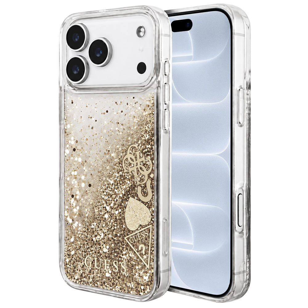 Case for Apple iPhone 18 Pro / 17 Pro, Guess, Liquid Glitter Charms, Gold